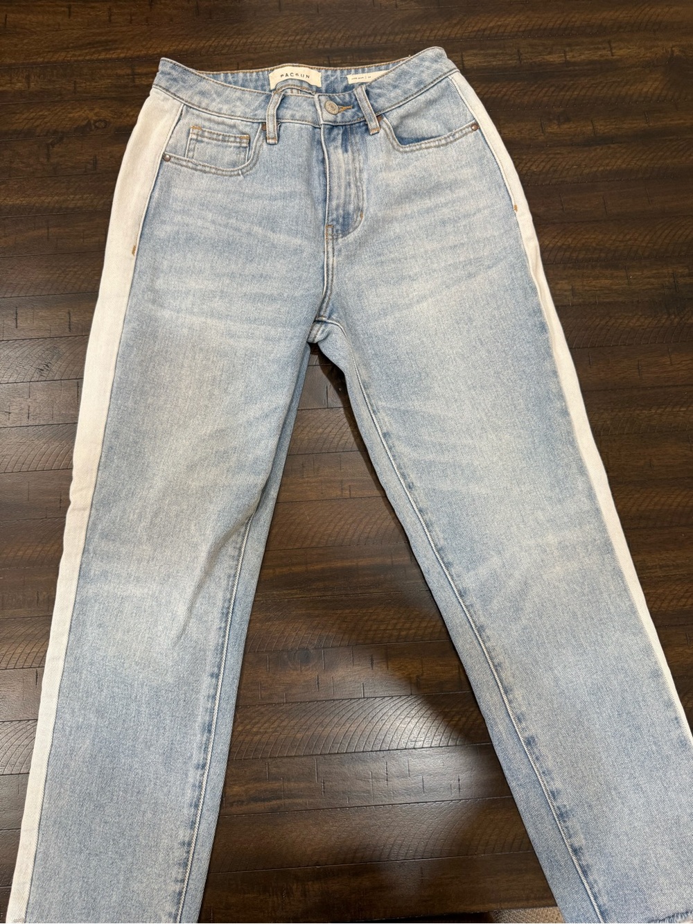 PacSun Light Blue Cropped Jeans with White Side Panels with distressed hem